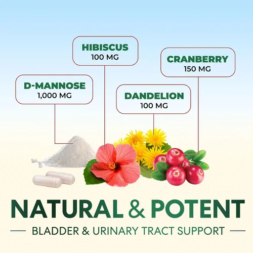 Vista 3 de D-manosa 1000 mg por porción – Arándano e hibisco – Eficaz de acción rápida, elimina las impurezas para la vejiga, suplemento de apoyo a la salud