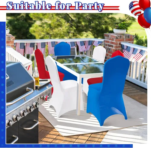 Vista 6 de Oudain 12 fundas para sillas plegables del 4 de julio, color rojo, blanco y azul, universales, de elastano, fundas protectoras elásticas lavables