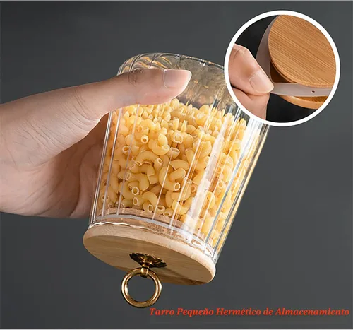 Vista 5 de FANTESTICRYAN Tarro de almacenamiento hermético de café de vidrio con nueces, recipiente decorativo de pétalos con tapa de bambú y asa de metal