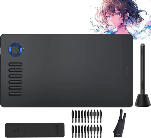 Vista 9 de VEIKK A15 Pro Graphics Drawing Pen Tablet - Tabletas digitales de gran área activa con bolígrafo pasivo, almohadilla de dibujo con 12 teclas de Azul