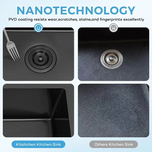 Vista 6 de Kitsitchen SUS304 - Fregadero de cocina negro para autocaravana, fregadero de cocina de acero inoxidable para montaje inferior, 23 x 16 x 7