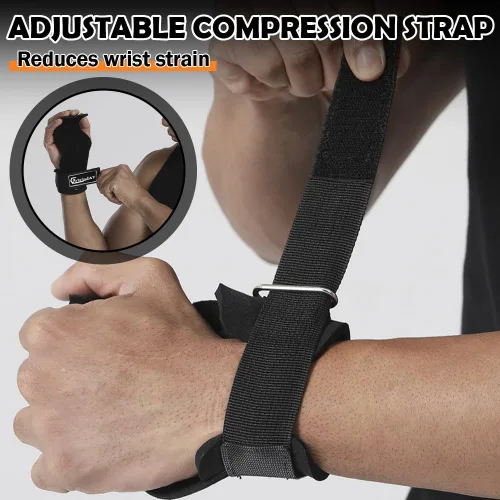 Vista 4 de Correa de muñeca para levantamiento de pesas, agarres de cuero de doble capa, correas ajustables para levantamiento de pesas para entrenar