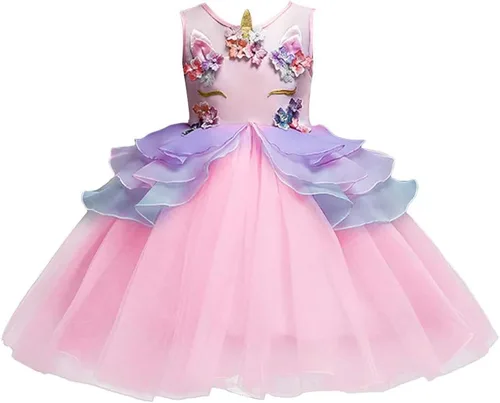 Vista 2 de Vestido de cumpleaños de unicornio para bebé, disfraz de princesa, Halloween, cosplay, Navidad, carnaval, fiesta con diadema