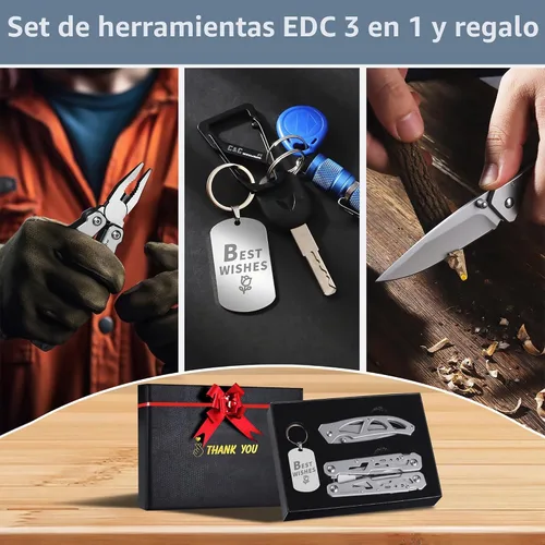 Vista 8 de Multitools - Juego de regalo "THANK YOU", 14 en 1, alicates multiherramientas y cuchillo de bolsillo con etiqueta para llavero, kit EDC de 3 piezas