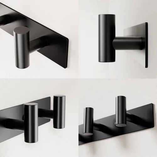 Vista 5 de GWAAZXGZ Perchero negro montado en la pared, 5 clavijas en forma de T para sombreros, bolsas y toallas, riel de metal resistente para entrada, baño