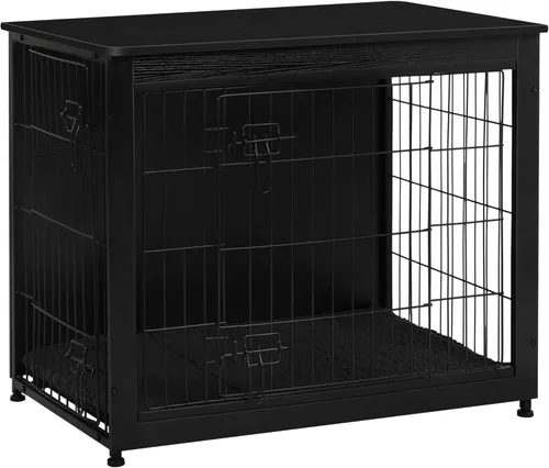 Vista 20 de DWANTON - Perrera con cojín, de madera, con puertas dobles, para interiores, S, M, L, 27.2 pulgadas de largo, negro