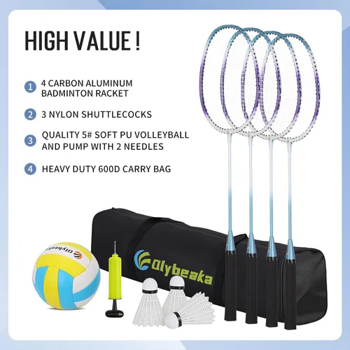 Vista 6 de Portable Outdoor Volleyball Badminton Combo Net Set with 2 Nets Badminton Volleyball Net for Backyard, Beach with Adjustable Poles, 4 Aluminum