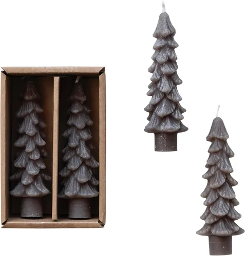 Vista 15 de Creative Co-Op Velas cónicas en forma de árbol sin perfume, ponche de huevo, juego de 2 en caja, 5 pulgadas Eggnog