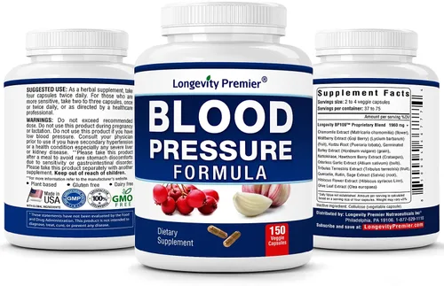 Vista 2 de [3 botellas x 150 cápsulas] Fórmula de presión arterial de longevidad, formulada científicamente con espino y más de 12 hierbas naturales de calidad