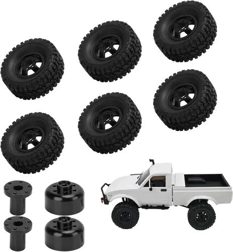 Vista 6 de plplaaoo Ruedas de coche RC, ruedas y neumáticos de vehículos RC, neumáticos de goma RC con cubo de rueda de aleación de aluminio para WPL C14 C24
