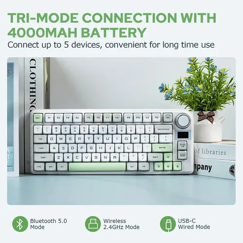 Vista 4 de EPOMAKER TH80-X - Teclado mecánico de junta, 75% de diseño, triple modo de intercambio en caliente, con batería de 4000 mAh, pantalla LCD