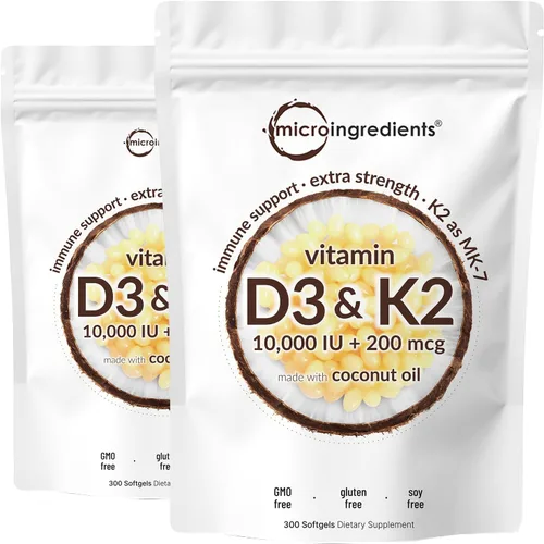 Vista 9 de Micro Ingredients Vitamina D3 10,000 UI + K2 MK-7 200 mcg por porción, 90 cápsulas blandas Suplemento extra fuerte* D3 K2 2 en 1 Cápsulas
