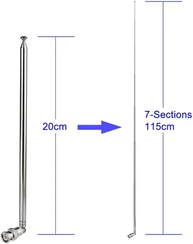 Vista 2 de Bingfu Antena de Escáner de Radio de Policía 20-1300MHz 7 Secciones Telescópica BNC Antena Masculina Radio Jamón Radio Mano CB Antena para Uniden