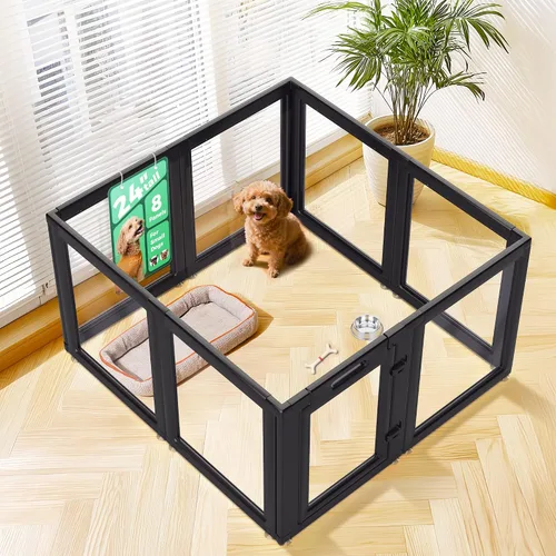 Vista 22 de FXW AuraSpace - Cerca acrílica para perros pequeños, para interiores, 24 pulgadas, 2 paneles, incluye 1 puerta y 1 panel, color negro
