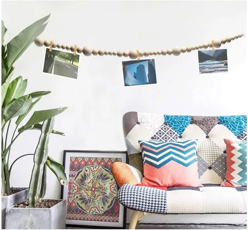 Vista 7 de Guirnalda de cuentas de madera de Navidad de 7.2 pies, cuentas de oración rústica de madera rústica estilo bohemio para el hogar, decoración