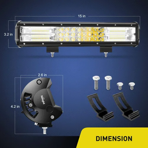 Vista 2 de Nilight - 18003C-A barra de luz LED de 15 pulgadas, 216 W, triple fila, haz combinado de luz difusa y concentrada, 21600 lúmenes, súper brillante