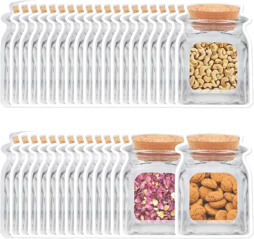 Vista 7 de 100 piezas de bolsas para botellas de tarro de albañil, 2 tamaños de bolsas reutilizables decorativas para aperitivos, bolsas de almacenamiento