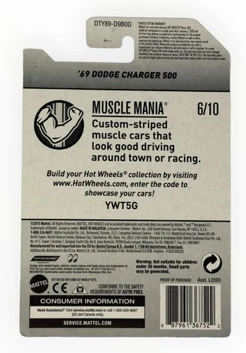 Vista 2 de Hot Wheels 2017 Muscle Mania '69 Dodge Charger 500 95/365, amarillo