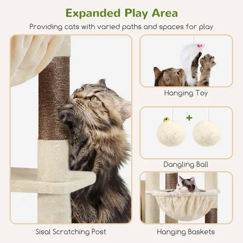 Vista 4 de Globlazer Árbol Gigante para Gatos, Árbol para Gatos de 83 Pulgadas para Gatos Grandes Adultos de Interior, Torre XXL para Gatos con 9 Postes