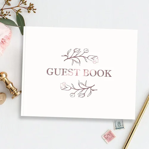 Vista 4 de CalenDream Hermoso libro de invitados de boda, libro de registro de 7 x 9 pulgadas, papel grueso de 120 GSM, libro de tapa dura con bordes dorados