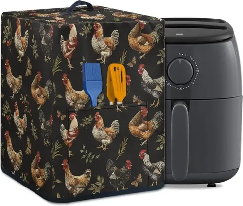 Vista 20 de Air Fryer Oven Dust Cover with Handle and Pocket, Easy Cleaning Electric Appliance Cover, Brown Flower Flor marrón (Brown Flower)