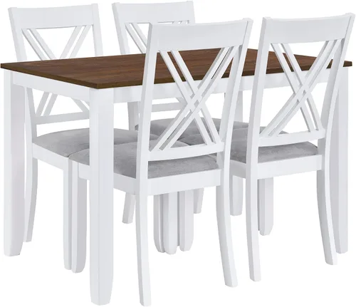 Vista 2 de Farmhouse - Juego de mesa de comedor de cocina de 5 piezas, mesa de cocina rectangular rústica con 4 cómodas sillas de comedor tapizadas, juego
