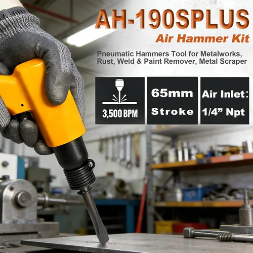 Vista 2 de Kit de martillo neumático, con cincel de aire de 4 piezas, herramienta de martillos neumáticos con reducción de vibración para trabajos metálicos