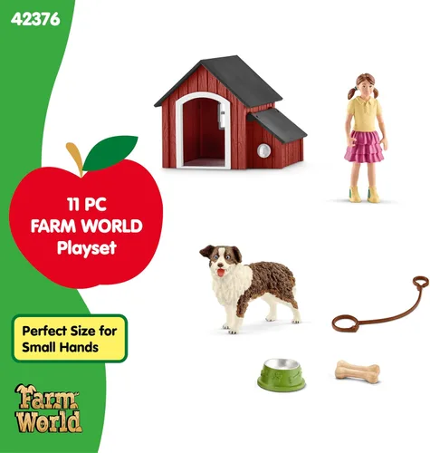 Vista 4 de Schleich Farm World - 5 juguetes de animales para perreras para niños con figura de perro y casa para perros, niños a partir de 3 años
