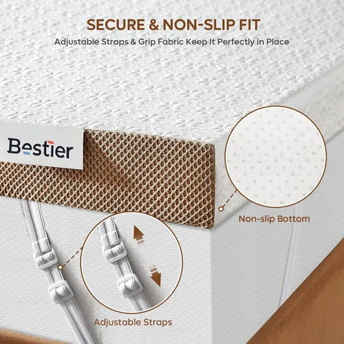 Vista 7 de Bestier Cubrecolchón de Espuma Viscoelástica - Cubrecolchón de Gel con Colección de Manzanilla - Sensación Suave - Protector de Colchón con Blanco