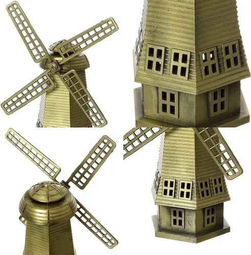 Vista 5 de ZOVIE Estatua de molinos de viento neerlandeses de metal para decoración del hogar hecha de cobre puro (molinos de viento holandeses)