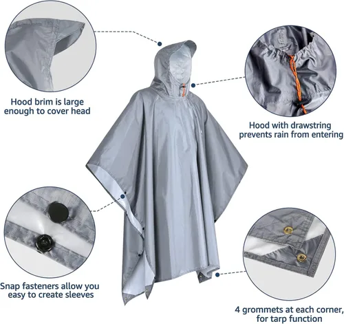 Vista 3 de Anyoo Poncho de lluvia impermeable ligero reutilizable senderismo chaqueta con capucha para actividades al aire libre