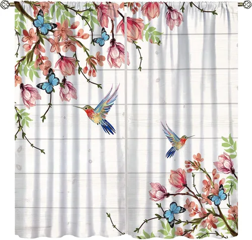 Vista 32 de Cortinas opacas de flores de colibrí, para dormitorio y sala de estar, diseño estético rústico y moderno, juego de 2 paneles, 42 x 45 pulgadas