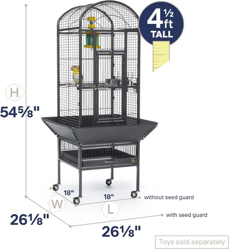 Vista 2 de Prevue Pet Products 34511 Dometop - Jaula para pájaros, pequeña, color negro Powder‑Coated Steel Cage with Wheels, Seed Guards, and Perch, Ideal