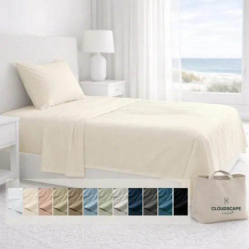 Vista 55 de Cloud Scape Linen - Juego de sábanas de algodón egipcio de doble capa, tamaño individual, tejido de satén de fibra larga, juego de 3 piezas, ropa