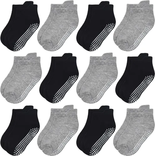 Vista 11 de GRPSKCOS - Calcetines antideslizantes para niños pequeños de 12 pares, calcetines antideslizantes para tobillos para niñas y niños, calcetines