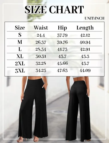 Vista 4 de JZC Pantalones de descanso Palazzo para mujer, elásticos, de pierna ancha, casuales, cómodos, de cintura alta, holgados, tallas S-3XL
