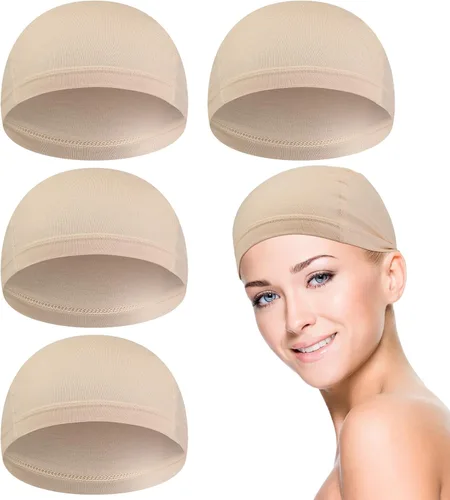 Vista 8 de Janmercy 4 Pcs Bamboo Wig Caps for Women Fiber Wig Liner Bald Caps Elastic Breathable Sleep Cap for Hair Loss Chemotherapy Marrón oscuro