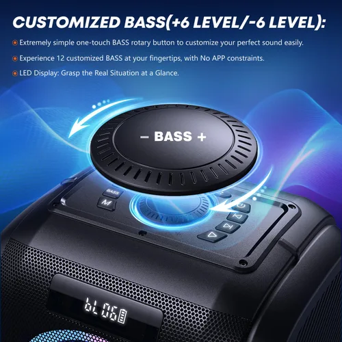 Vista 2 de W-KING 270W PEAK Altavoz de Fiesta Grande Bluetooth Más Fuerte/12 Graves Personalizados/Subwoofer Masivo de 125dB 6.5''x2 con Graves Profundos, Gran