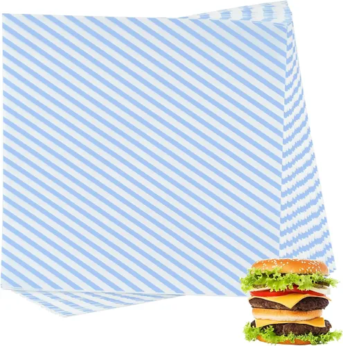 Vista 5 de 200 hojas de envoltorio de alimentos a rayas negro y blanco, papel encerado seco para pan y sándwiches, forros de papel para cestas de comida