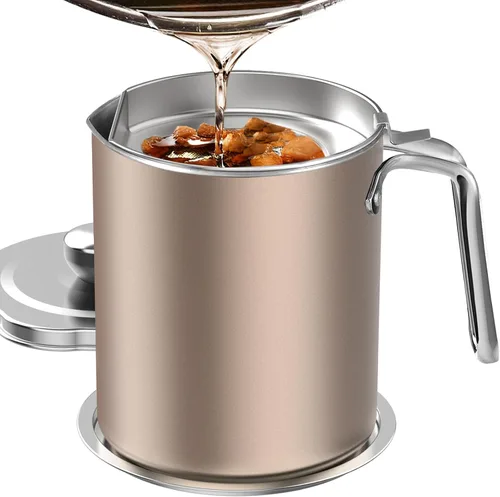 Vista 7 de Chihee Ahorro de grasa de tocino de acero inoxidable – Contenedor de aceite de 67.6 onzas líquidas con colador de malla fina y bandeja