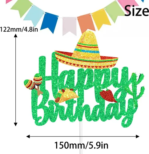 Vista 2 de Decoración para tartas de fiesta – Decoración de pastel con temática de cactus con purpurina para fiesta
