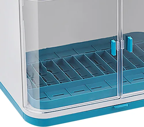 Vista 8 de Escurridor de platos de 2 niveles, escurridor de platos de cocina con cubierta de tapa, soporte pequeño de plástico para utensilios de cocina