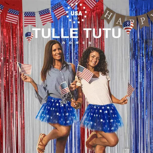 Vista 7 de TWINKLEDE Falda del 4 de julio, falda patriótica de tutú para el Día de la Independencia, falda de baile para mujeres y niñas
