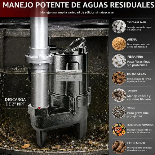 Vista 3 de Bomba de sumidero de 3/4 HP, bomba sumergible de aguas residuales