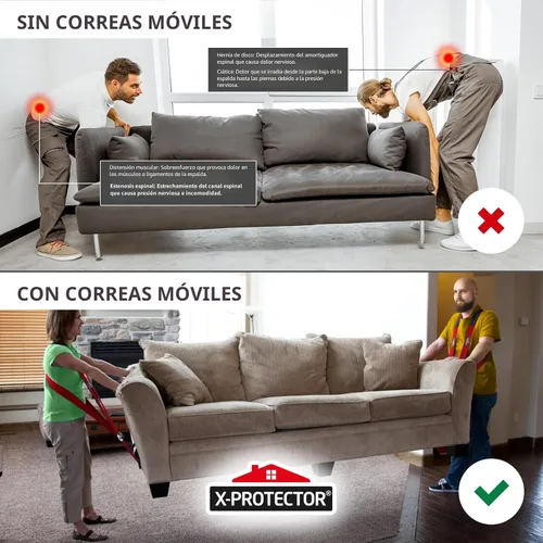 Vista 2 de X-Protector - Correas para mudanza, 2 pares, correas de elevación para 2 personas, correas para mover muebles de forma fácil y segura, perfectas