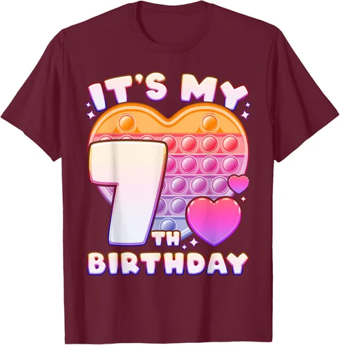 Vista 10 de Pop-it Birthday Girl 7 años de edad, Push it Pop Fidget Bubble Camiseta, Negro