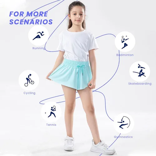 Vista 6 de Paquete de 3 pantalones cortos fluidos para niñas con bolsillos, 2 en 1, faldas de mariposa fluidas para jóvenes, pantalones cortos para correr