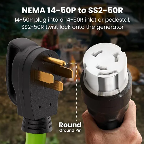 Vista 2 de GEARit - Cable generador de 50 amperios de 15 pies, NEMA 14-50P a SS2-50R, cable de extensión para generador de bloqueo giratorio, STW 6/3+8/1 AWG