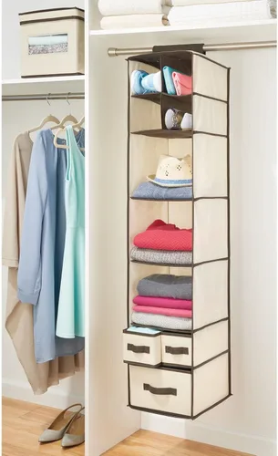 Vista 7 de mDesign - Organizador de almacenamiento para barra de guardarropa, 7 estantes, 3 cajones