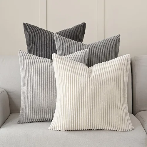 Vista 12 de Volcanics - Juego de 4 fundas de almohada de pana beige crema de 18 x 18 pulgadas Decorative Modern Double-Sided Striped Cushion Cases, Soft Boho